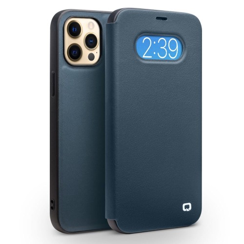 QIALINO Skórzane Etui Pokrowiec iPhone 12 Pro Max niebieskie