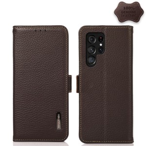 KHAZNEH Skórzane Etui Pokrowiec FRID do Samsung Galaxy S23 Ultra 5G brązowy
