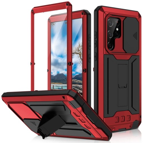 R-JUST Pancerne Etui Antywstrząsowe do Samsung Galaxy S22 Ultra 5G czerwone