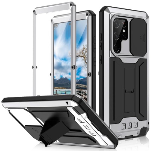 R-JUST Pancerne Etui Antywstrząsowe do Samsung Galaxy S22 Ultra 5G srebrne