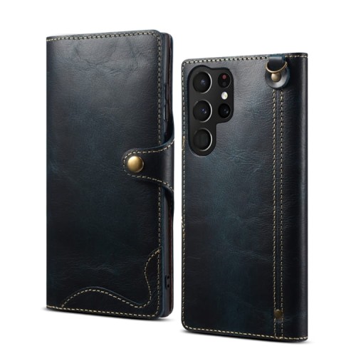 Denior Skórzane Etui Pokrowiec do Samsung Galaxy S22 Ultra 5G niebieski