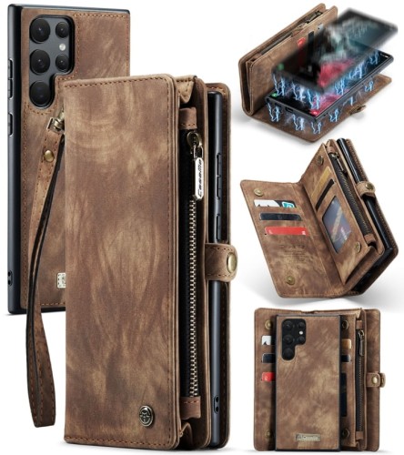 CASEME Etui Pokrowiec Portfel do Samsung Galaxy S22 Ultra 5G brązowy