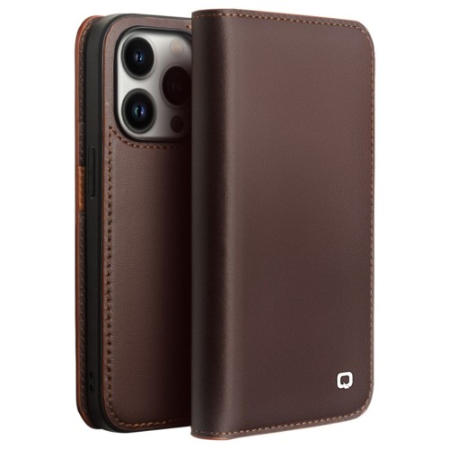 QIALINO Biznesowe Skórzane Etui do iPhone 14 Pro Max brązowe