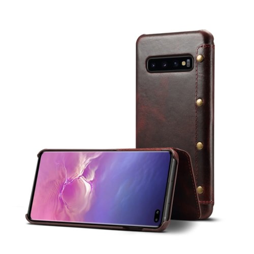 Denior Skórzane Etui Pokrowiec do Samsung Galaxy S10+ bordowe