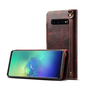Denior Skórzane Etui Pokrowiec do Samsung Galaxy S10 bordowe