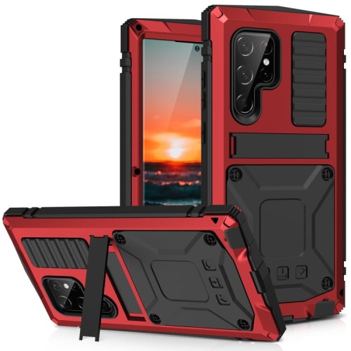 R-JUST Pancerne Etui Antywstrząsowe do Samsung Galaxy S22 Ultra 5G czerwone