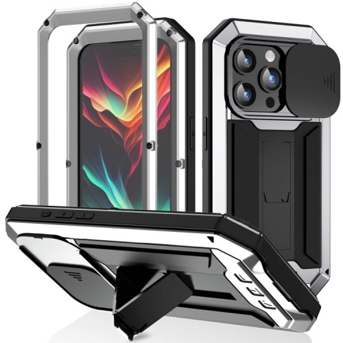 R-JUST Pancerne Etui Antywstrząsowe do iPhone 15 Pro Max srebrne