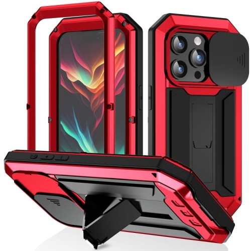 R-JUST Pancerne Etui Antywstrząsowe do iPhone 15 Pro Max czerwone