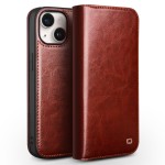 QIALINO Eleganckie Skórzane Etui do iPhone 15 Plus brązowe