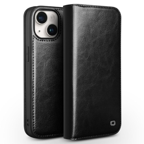 QIALINO Eleganckie Skórzane Etui do iPhone 15 Plus czarne