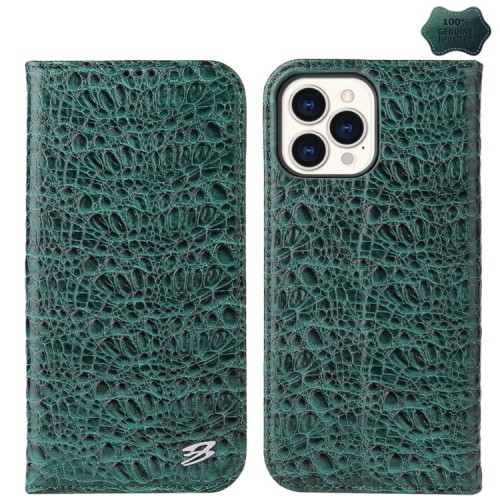Fierre Shann Eleganckie Skórzane Etui do iPhone 15 Pro zielone
