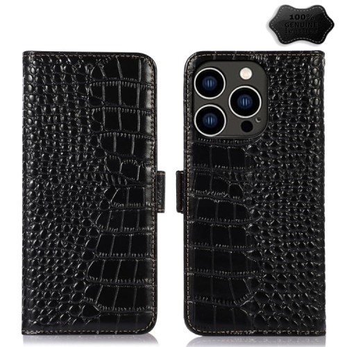 Skórzane Etui Pokrowiec RFiD do iPhone 15 Pro czarne
