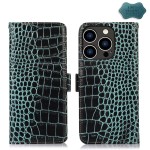 Skórzane Etui Pokrowiec RFiD do iPhone 15 Pro zielone