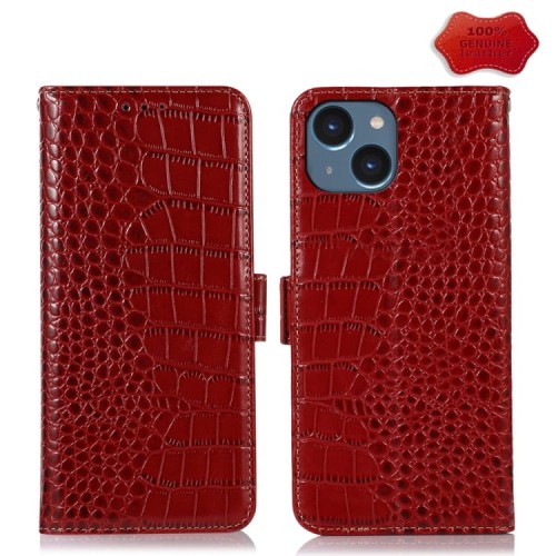 Skórzane Etui Pokrowiec RFiD do iPhone 15 Plus czerwone
