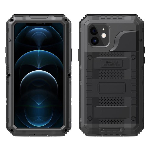 Pancerne Etui Metalowe Silikon Szkło do iPhone 12 Mini czarne