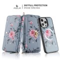 POLA Etui Portfel Pokrowiec do iPhone 15 niebieskie w kwiaty
