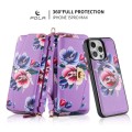 POLA Etui Portfel Pokrowiec do iPhone 15 fioletowe w kwiaty