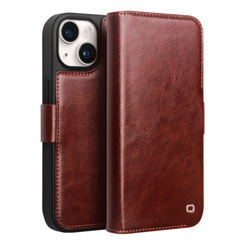 QIALINO Eleganckie Skórzane Etui Pokrowiec do iPhone 15 brązowe