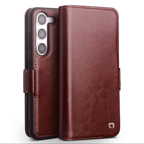 QIALINO Eleganckie Skórzane Etui do Samsung Galaxy S22+ brązowe