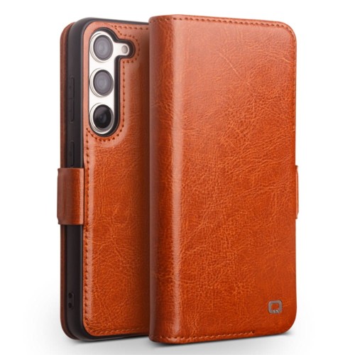 QIALINO Eleganckie Skórzane Etui do Samsung Galaxy S22+ brązowe jasne