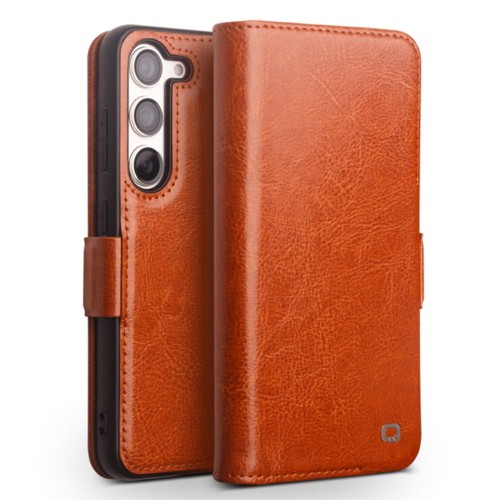 QIALINO Eleganckie Skórzane Etui do Samsung Galaxy S23 brązowe jasne