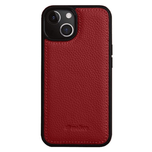 MELKCO Skórzane Etui Obudowa Plecki do iPhone 15 czerwone