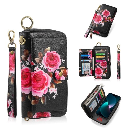 POLA Etui Portfel Pokrowiec do iPhone 15 Plus czarny w kwiaty