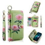 POLA Etui Portfel Pokrowiec do iPhone 15 Plus zielony w kwiaty