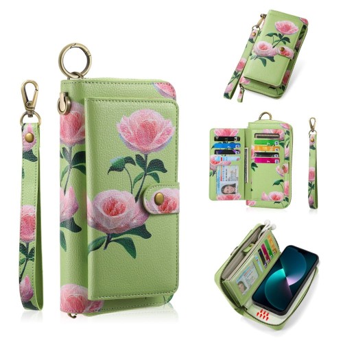 POLA Etui Portfel Pokrowiec do iPhone 15 Plus zielony w kwiaty
