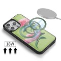 POLA Etui Portfel Pokrowiec do iPhone 15 Plus zielony w kwiaty