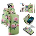 POLA Etui Portfel Pokrowiec do iPhone 15 Plus zielony w kwiaty