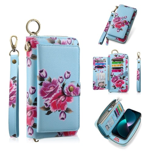 POLA Etui Portfel Pokrowiec do iPhone 15 Plus niebieski w kwiaty