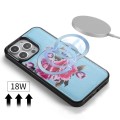 POLA Etui Portfel Pokrowiec do iPhone 15 Plus niebieski w kwiaty