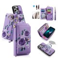 POLA Etui Portfel Pokrowiec do iPhone 15 Plus fioletowy w kwiaty