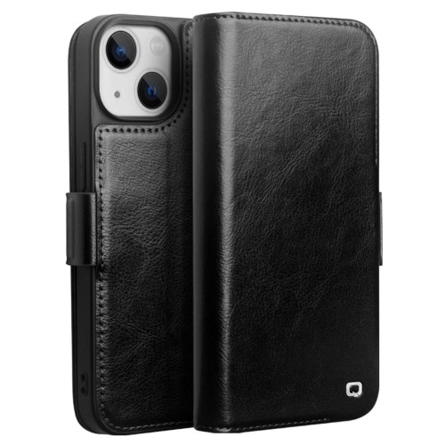QIALINO Biznesowe Skórzane Etui do iPhone 13 czarne