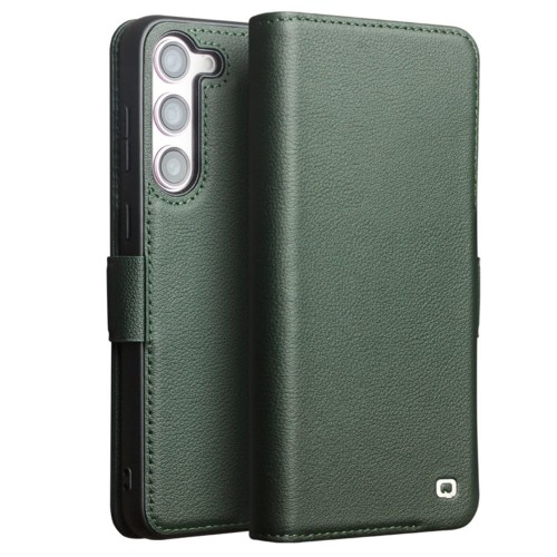QIALINO Eleganckie Matowe Skórzane Etui do Samsung Galaxy S22+ zielone