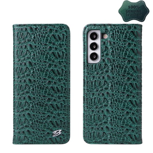 Fierre Shann Eleganckie Skórzane Etui do Samsung Galaxy S22 5G zielone