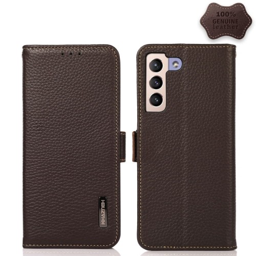 Skórzane Etui Pokrowiec KHAZNEH FRID do Samsung Galaxy S22 5G brązowe