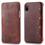 Skórzany Portfel Pokrowiec Etui do iPhone X/XS brązowy