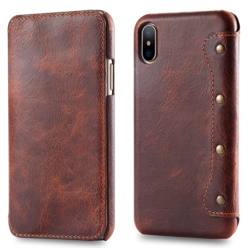Skórzany Portfel Pokrowiec Etui do iPhone X/XS brązowy