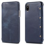 Skórzany Portfel Pokrowiec Etui do iPhone X/XS granatowy