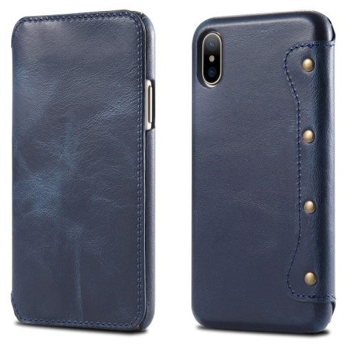 Skórzany Portfel Pokrowiec Etui do iPhone X/XS granatowy