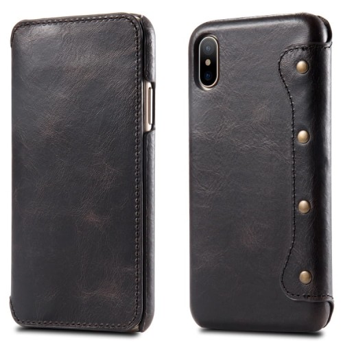 Skórzany Portfel Pokrowiec Etui do iPhone X/XS czarny