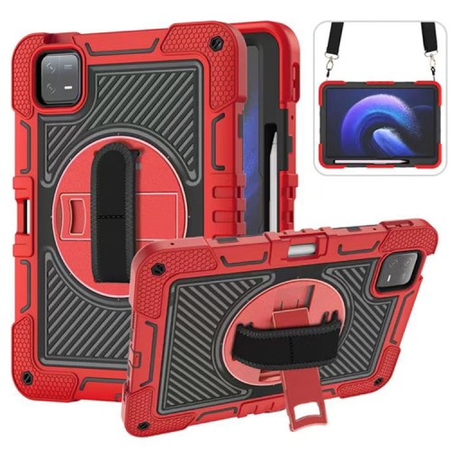 Shockproof Pancerne Etui z Paskiem do Xiaomi Pad 6/6 Pro czerwone
