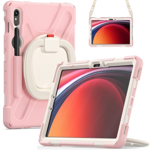 Shockproof Pancerne Etui z Uchwytem i Paskiem do Samsung Galaxy Tab S9 różowe