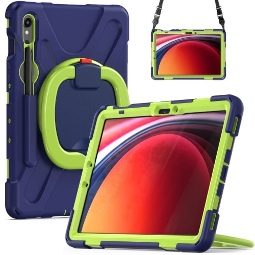 Shockproof Pancerne Etui z Uchwytem i Paskiem do Samsung Galaxy Tab S9 granatowo-zielone
