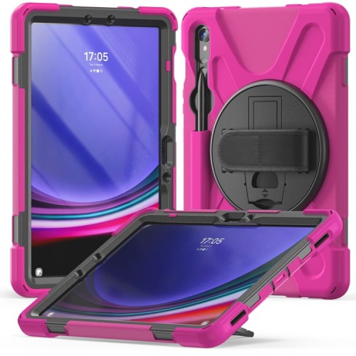 Shockproof Pancerne Etui z Uchwytem i Paskiem do Samsung Galaxy Tab S9 różowe