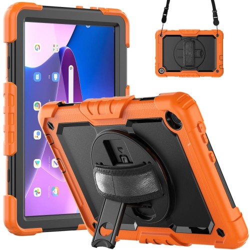 Shockproof Pancerne Etui z Paskiem, Uchwytem do Lenovo Tab M10 10.1 3 gen pomarańczowe