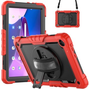 Shockproof  Pancerne Etui z Paskiem, Uchwytem do Lenovo Tab M10 10.1 3 gen czerwone