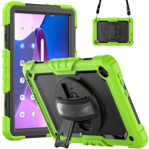 Shockproof  Pancerne Etui z Paskiem, Uchwytem do Lenovo Tab M10 10.1 3 gen zielono-czarne